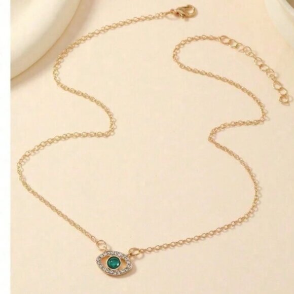 Emerald Green Evil Eye Pendant Necklace – 14K Gold Filled over Sterling Silver - Picture 4 of 5
